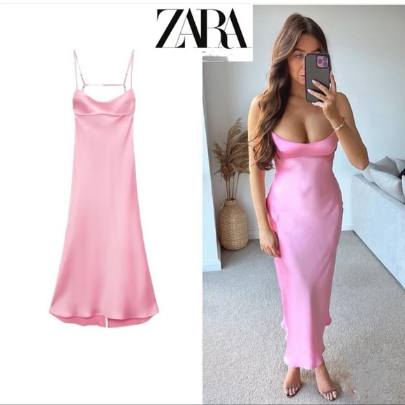 Zara Dresses & Skirts - Zara Satin Effect Cut out Dress Pink NWT